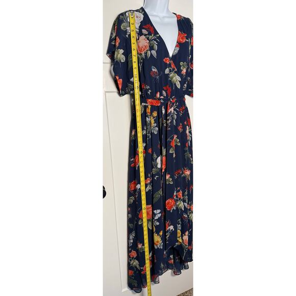 Baltic Born Madeline Multi Floral Wrap Maxi Dress Size MEDIUM Navy and Coral - Picture 8 of 11